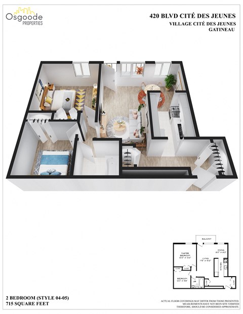 Floor plan for 2 beds, 1 bath, 724 sqft